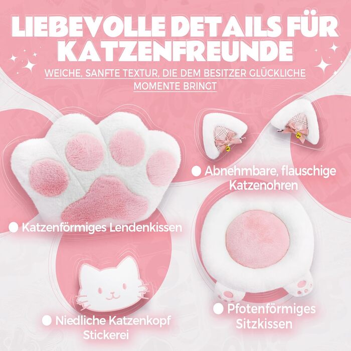 Ергономічне ігрове крісло Dowinx з підставкою для ніг, ігрове крісло з тканини &quotкотяча лапа&quot, дизайн сидіння без крил, регульоване ігрове та комп&39ютерне крісло, рожеве ігрове крісло з котом, для дорослих, червоне