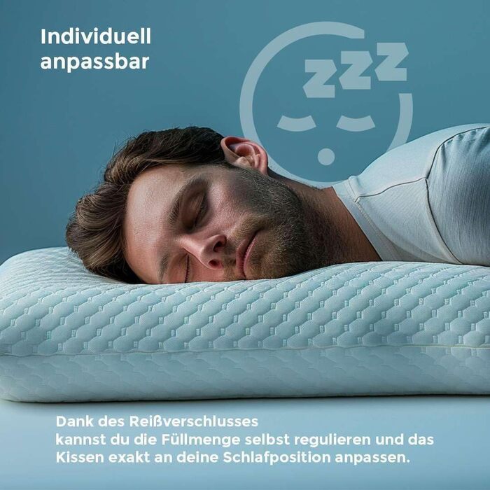 Розумна подушка Artwelt, подушка для шиї з піни з ефектом пам&39яті, регульована по висоті, ергономічна, двосторонній комфорт для літа та зими, гіпоалергенна, чохол, який можна прати, 50x70 см ()