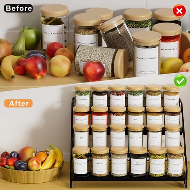 Рівнева підставка для спецій, металева регульована підставка для спецій, не потребує свердління, підставки для спецій для кухні, шафи та стільниці, органайзер для підставок для спецій (чорний), 4-