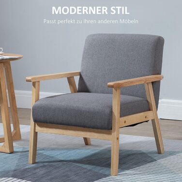 Крісло HOMCOM з підлокітниками, обіднє крісло, розслаблююче крісло з лляним виглядом, м&39яке крісло для вітальні, спальні, каркас з масиву дерева, 64 x 70 x 72 см, сірий