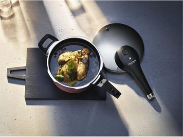 Індукційна скороварка, об'єм 6,5 л, високотехнологічна кераміка, 2 рівні приготування, поворотна ручка все в одному, темно-червони