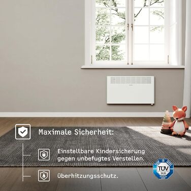Настінний конвекторний обігрівач STIEBEL ELTRON CNS 1500 Plus LCD, 1,5 кВт для площі приблизно 20 м, сертифікований TV, РК-дисплей, тижневий таймер, енергозберігаючий електричний обігрівач, білий, 205856, настінний монтаж, металевий корпус 2025, без 130-х