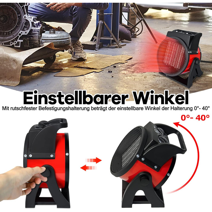Електричний керамічний обігрівач UISEBRT потужністю 2000 Вт, енергозберігаючий електричний вентилятор-обігрівач із захистом від перегріву, 2 режими нагріву, будівельний обігрівач для будівельних майданчиків, будинків, майстерень, квартир та гаражів