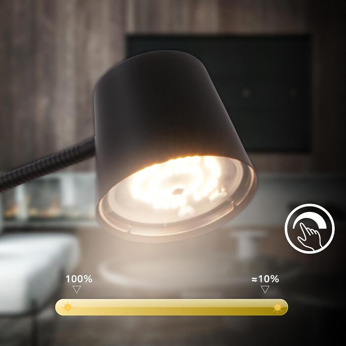Бездротовий LED-торшер BRILONER з сенсорним керуванням, плавним регулюванням яскравості, змінним акумулятором та лампою, висота 126,5 см, чорний