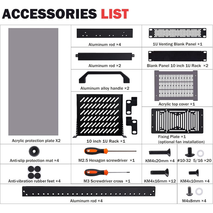 Дюймова серверна шафа, міні-стійка глибиною 200 мм з полицею та заглушкою, для NAS, AV та мережевого обладнання (чорна), 1, 8U 10-