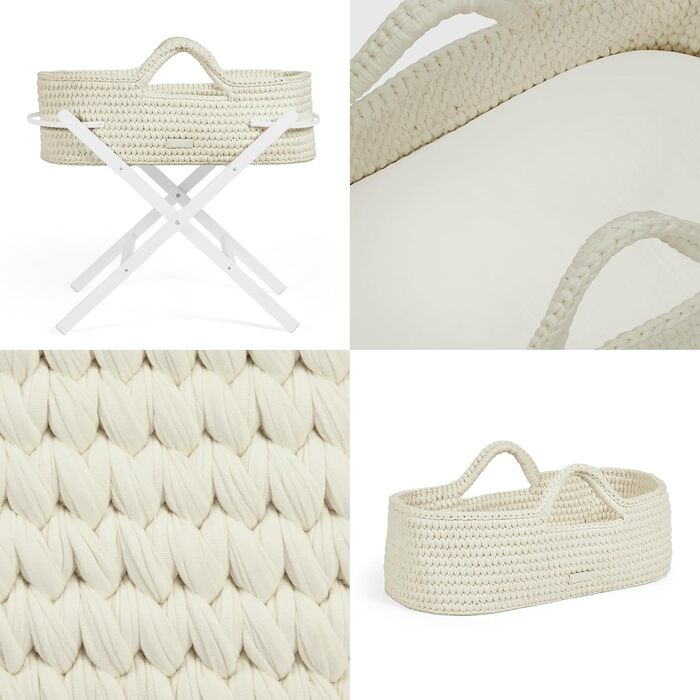 Дитяче ліжечко Ickle Bubba Nova Crochet з розкладною підставкою підходить для дітей від народження до 9 кг, компактне та легке, включає м&39який матрац, ідеально підходить для денного сну вдома або під час подорожей (Хмара/Білий)