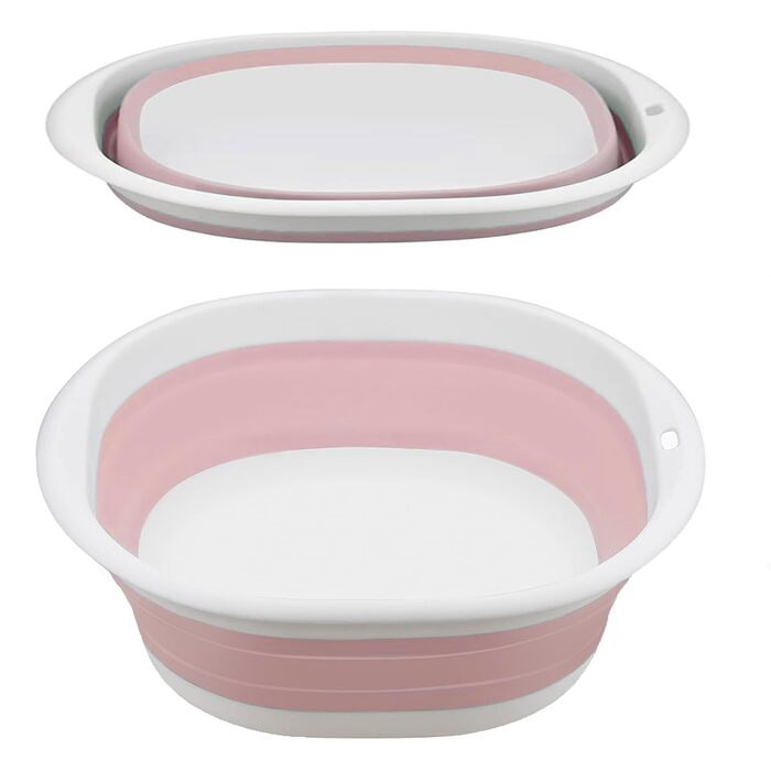 Складана мийка для миття посуду, 9 л, портативна мийка, силіконовий пластиковий кошик, багатоцільова мийка для подорожей на природі, кемпінгова мийка, компактна, складана, рожевий S, M, синій білий