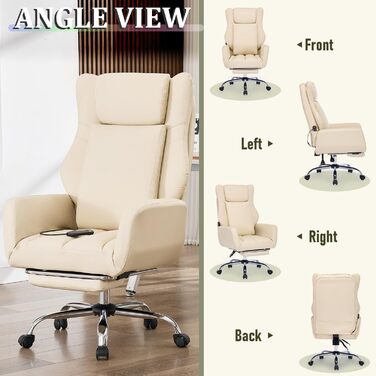 Ергономічне офісне крісло ALEAVIC зі складними підлокітниками, крісло керівника з масажем та висувною підставкою для ніг, для домашнього офісу, ігрове (бежеве)