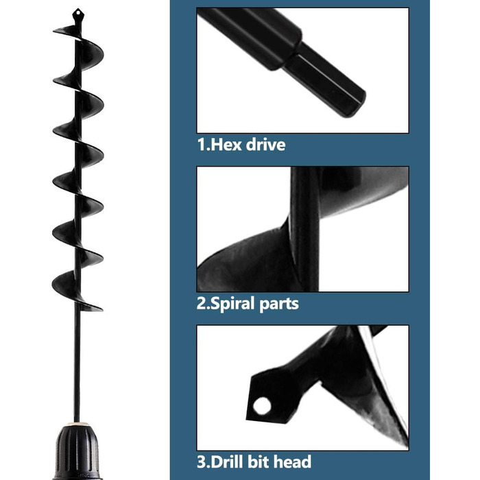 Садовий бур LYFETC Земляний шнек 8x60 см, свердло з квітковою цибулиною з довгою ручкою для акумуляторного шуруповерта, заземлювальний шнек для бура, потужний садовий бур для посадки, садовий шнек, свердло для рослин