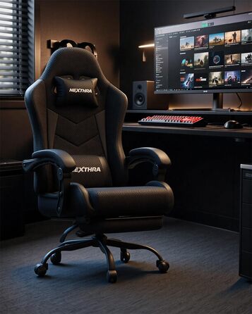 Ігрове крісло Nexthra, офісне крісло, ігрове крісло з регульованими по висоті підлокітниками, ергономічне ігрове крісло з підставкою для ніг, м&39яке ігрове крісло, кут нахилу 150, до 180 кг, чорне, регульоване