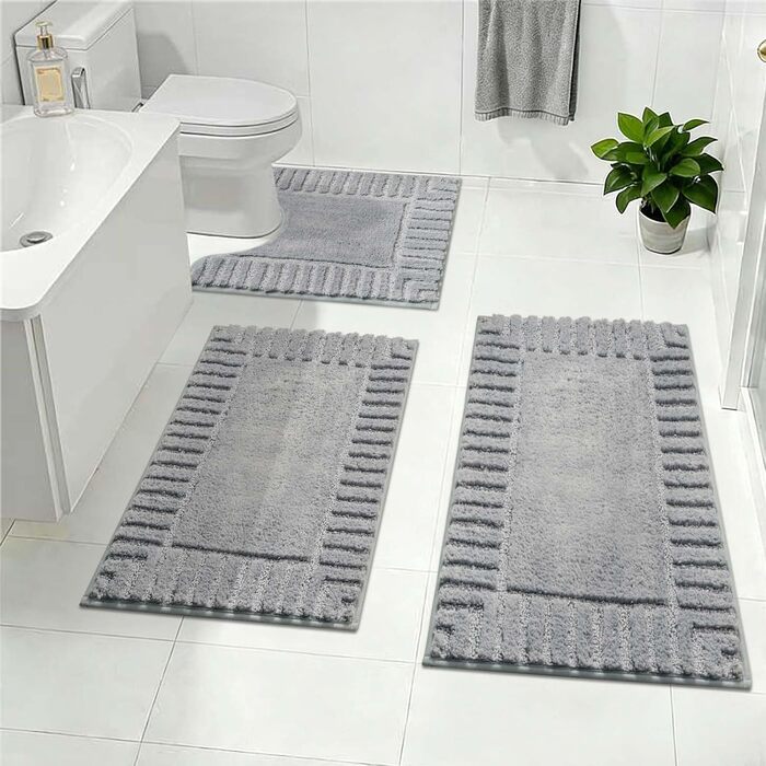 Комплект килимків для ванної кімнати Famibay, 3 предмета, нековзний килимок для ванної та килимок для туалету, що миється, м&39який та абсорбуючий, сірий килимок для ванної кімнати, 45x6550x8050x60 см