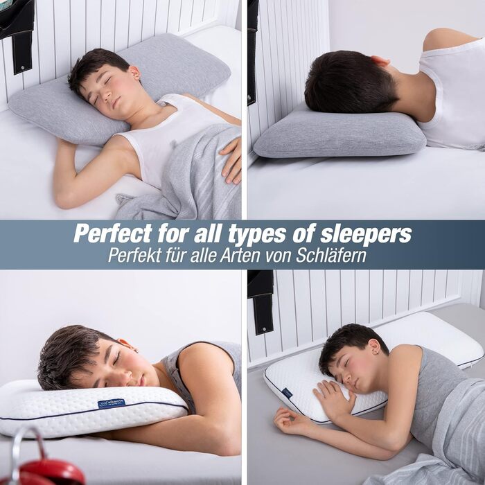 Ергономічна дитяча подушка 66x33 Oeko-Tex Memory Foam Flat дитяча подушка для дітей та малюків від 2 років (60 x 33 x 6 см) (60 x