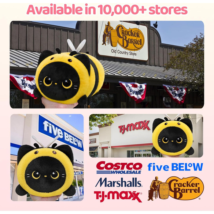 Плюшева подушка Mewaii Black Cat Bee 20 см м&39яка каваї опудала тварина для дітей, мила плюшева іграшка кіт, ідеальна пухнаста подушка та подарунок 20 см бджола чорний кіт