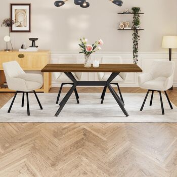 Обідній стіл з 4 стільцями, дерев&39яний обідній стіл 140x80x76 з темною стільницею, обідній стілець, що обертається на 360, з підлокітниками, гарнітур для кухні, вітальні та їдальні, сучасний м&39який стілець бежевого кольору, 4 бежевого кольору, стіл з 