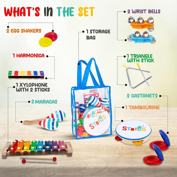 Діти від 3 років Інструменти Монтессорі з 15 предметів Дитячі брязкальця Яйця Baby Sound Wood Musical Toy Барабан Музичні інструме