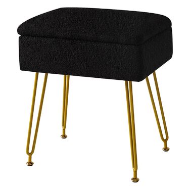 Туалетний стілець-стілець з місцем для зберігання, квадратний оксамитовий пуф Тедді, сучасний багатофункціональний макіяжний стілець для спальні, вітальні 40 x 30 x 47 см чорний HBD031B