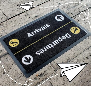 Килимок для дверей крупним планом - Прибуття/Виїзд - Килимок, що прається (40 x 60 см) - Чорно-жовтий