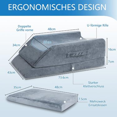 Регульована по висоті подушка для підняття ніг - Ергономічна подушка для підняття ніг - Подушка для колін, подушка для ніг, для лімфодренажу, відпочинку, полегшення стану ніг при варикозному розширенні вен та ішіасі