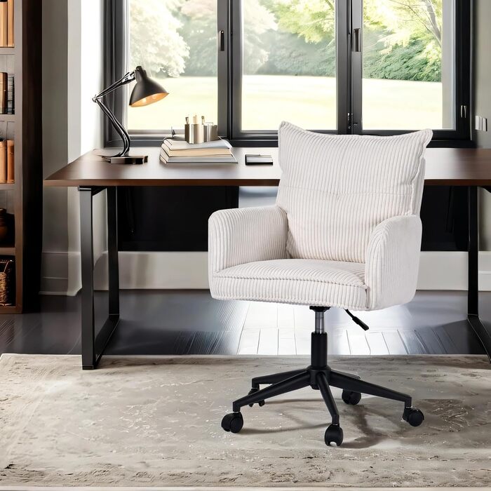 Офісний стілець Duhome, стілець для роботи з вельвету, поворотний на 360 стілець, стілець для туалетного столика, комп&39ютерний стілець з регульованою висотою, білий