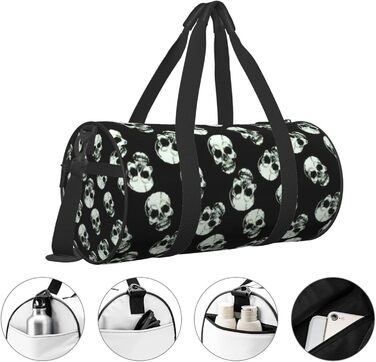 Дорожня сумка Happy Dolphin Runde великої місткості, легка та міцна, ідеальний подарунок для подорожей, відпустки, ділових поїздок та іншого, Чорний череп, універсальний розмір