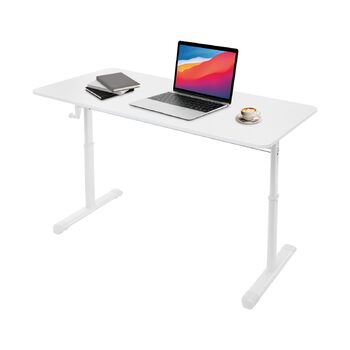 Стіл з регульованою висотою для домашнього офісу, стіл з ручним регулюванням висоти та ручкою, 120x60 см, для сидіння та стояння, вантажопідйомність до 100 кг, білий