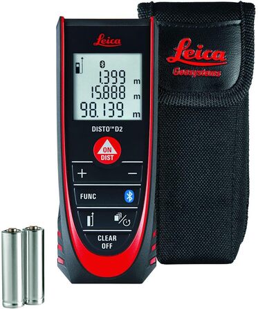 Лазерний далекомір Leica DISTO D2 (2-ге покоління) з Bluetooth вимірювання відстані, площі та об'єму, автоматичне розпізнавання кінцевих точок, червоний промінь