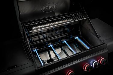 Газовий гриль RSLE ALLFLAME Hero 4 4 пальники (по 3,5 кВт), PRIMEZONE, BACKBURNER, робоча поверхня 70x45 см, чавунні решітки, алюмінієве лиття, кришка зі скляною вставкою, підсвічування ручок, чорний