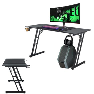 Ігровий стіл UISEBRT, Ігровий комп&39ютерний стіл з вуглецевим волокном - Ергономічний ігровий стіл до 150 кг для спальні та офісу - 140x60x74 см 140x60x74 см без світлодіодного підсвічування