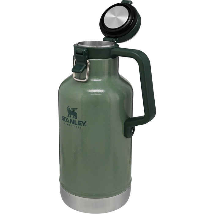 Термос Stanley Classic Easy-Pour Growler 1,9 літра - Зберігає пиво холодним та свіжим протягом 24 годин - Термос з нержавіючої сталі - Герметичний - Можна мити в посудомийній машині - Зелений колір Hammertone