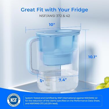 Глечик Waterdrop Lucid Water Filter Pitcher з 190-денним фільтром, 3,5 л, зменшує вміст фтору, хлору тощо, сертифікований NSF, без бісфенолу А, синій (замінний фільтр WD-PF-01A Plus)