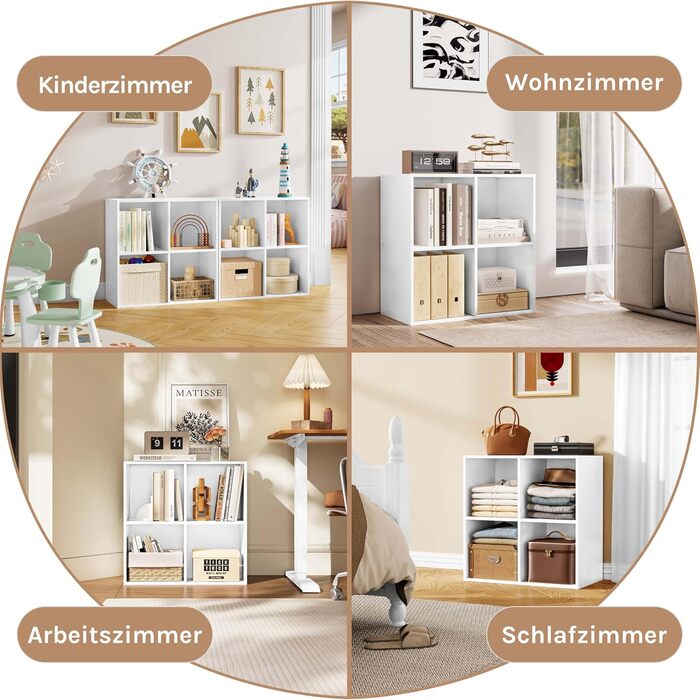 Книжкова полиця WOLTU з 4 кубами, дерев&39яна система зберігання в скандинавському стилі, самонесуча, із захистом від перекидання, для спальні, вітальні, кабінету, офісу, біла, 60 x 60 x 30 см, 4 відділення (29 Г x 59,6 Ш x 59,8 В см) Біла