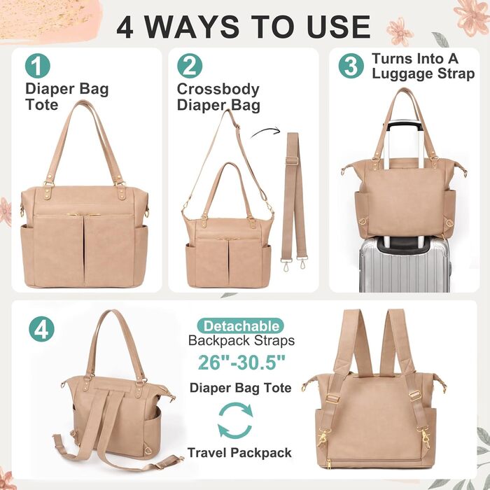 Пеленальна сумка MOMINSIDE, сумка-сумка, шкіряна пеленальна сумка, рюкзак з 14 кишенями для мами, тата, список бажань для дитини,