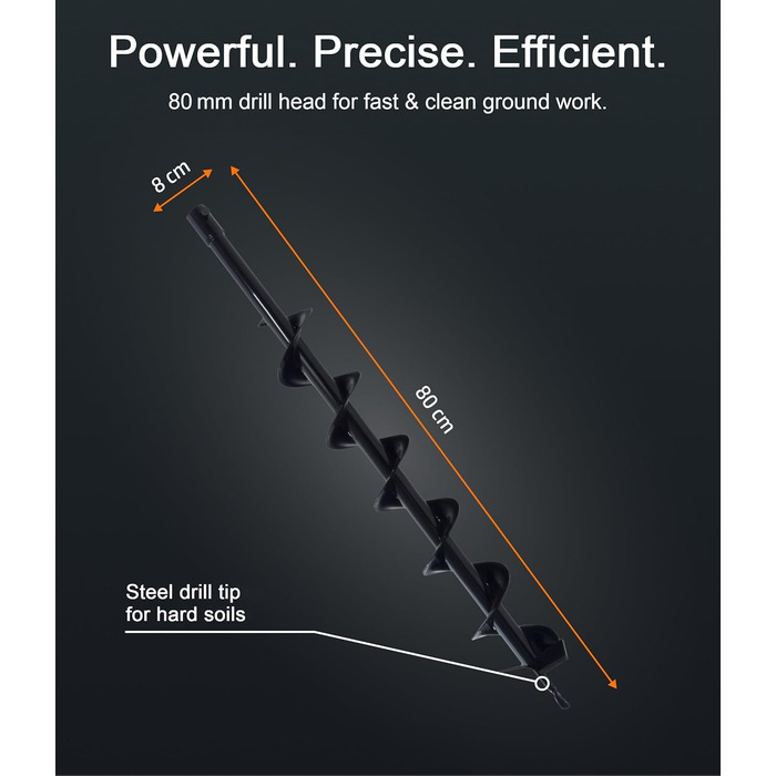 Буровий наконечник Ø80мм, 800мм, сталевий, змінний для земляного бура/шнека, для встановлення огорож та стовпів, з поперечним кріпленням болтом (болт шплінт включені), сумісний з EB52 не для дрилів Ø 80 мм, 80