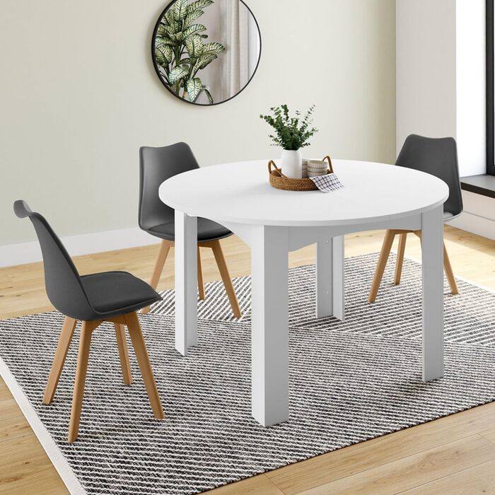 Розкладний круглий обідній стіл DONA 4-8 персон білий 110-150 см