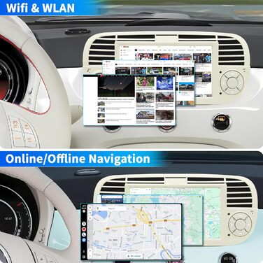 Автомобільна радіо для FIAT 500 2007 2008 2009 2010 2011 2012 2013 2014 2015, система Android 12 2G64G з GPS-навігацією CarPlay Android Auto, 7-дюймовий сенсорний IPS-екран Wi-Fi Bluetooth FM-радіоприймач