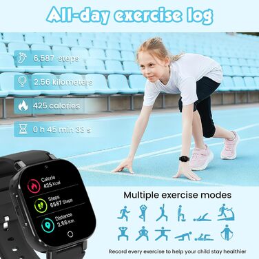 Розумний годинник 4G для дітей з GPS, дитячий годинник з телефоном, відеодзвінками та голосовим чатом, Wi-Fi, SOS, крокомір, будильник, ігри, дитячий подарунковий наручний годинник для дівчаток та хлопчиків віком від 4 років, чорний