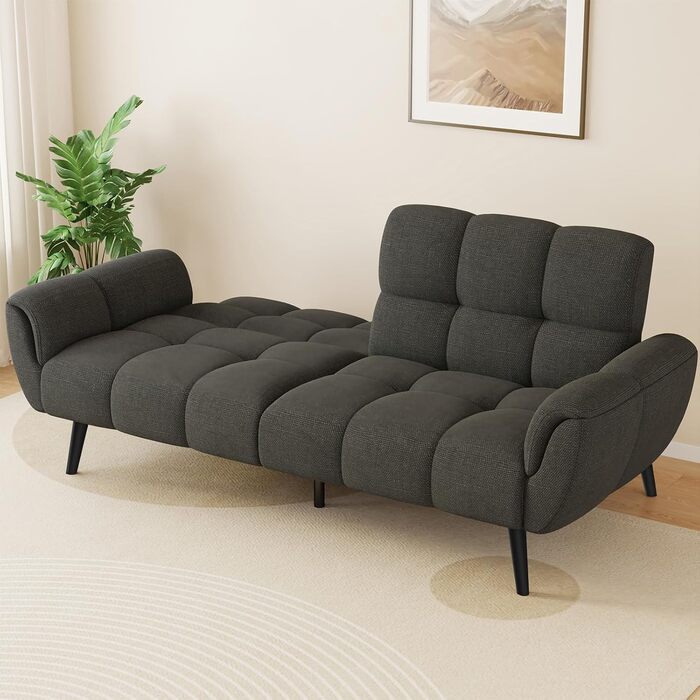 Диван з функцією сну, розкладний диван, 3-місний диван-ліжко, 155x85 см, зручний та підходить для вітальні, офісу, кімнати відпочинку, спальні (темно-сірий)
