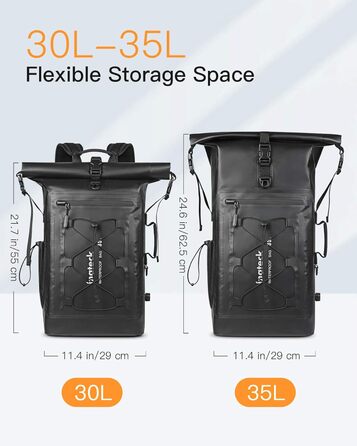 Рюкзак Inateck RollTop для чоловіків 30-35L водонепроникний багатофункціональний органайзер зі знімним плечовим ременем, випускним клапаном, водонепроникною блискавкою для їзди на велосипеді, походів на свіжому повітрі