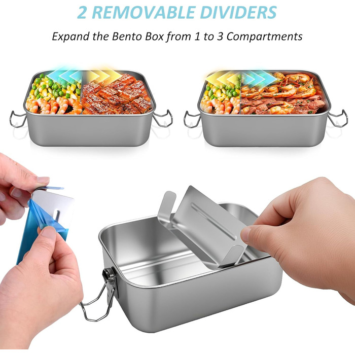 Ланчбокс з нержавіючої сталі 850 мл з двома відділеннями, герметичний, без BPA ідеально для пікніка, школи та роботи