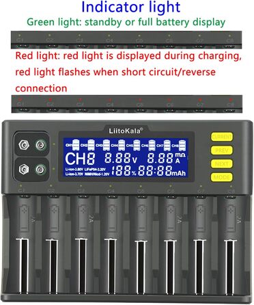 Інтелектуальний зарядний пристрій Docooler Liito Kala LII-S8, 8 слотів, автоматичний/ручний, світлодіодний, сумісний із літієвими акумуляторами 18650, 26650, 21700, 26700, AA, AAA