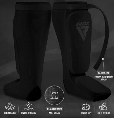 Щитки для гомілок RDX для кікбоксингу, муай-тай та ММА, Захист гомілок, М&39які щитки для спарингу, Захист ніг для чоловіків та жінок, Спорядження для кікбоксингу, Розмір M, Повністю чорний