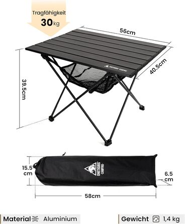 Стіл для кемпінгу OneTigris SWIFLY, алюмінієвий, складаний, маленький розкладний стіл, надлегкий портативний вуличний стіл, складний стіл, вантажопідйомність до 30 кг для використання на свіжому повітрі, для походів (56x40,5x39,5 см)