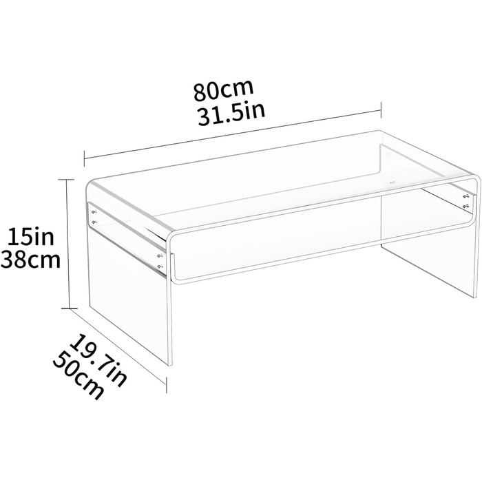 Акриловий журнальний столик для вітальні, журнальний столик до вітальні, прозорий, стіл з люциту з відкритою полицею для зберігання (прозорий, 50 см) Прозорий 50 см