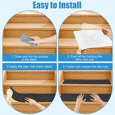 Килимки для сходів, 15 шт. , самоклеючі килимки для сходів для приміщень, 76 x 20 см, протиковзкий килимок для сходів, самоклеючий для дерев&39яних сходинок, безпечний килимок для сходів для дітей, людей похилого віку, домашніх тварин, темно-сірий B-темно