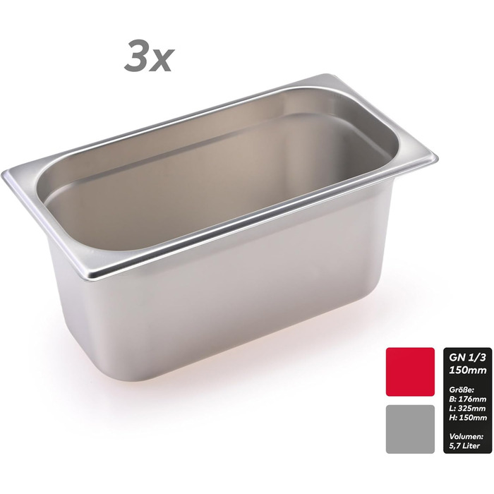 Комплект GN контейнерів, 3 GN 1/3 150 мм - НЕРЖАВІЮЧА СТАЛЬ