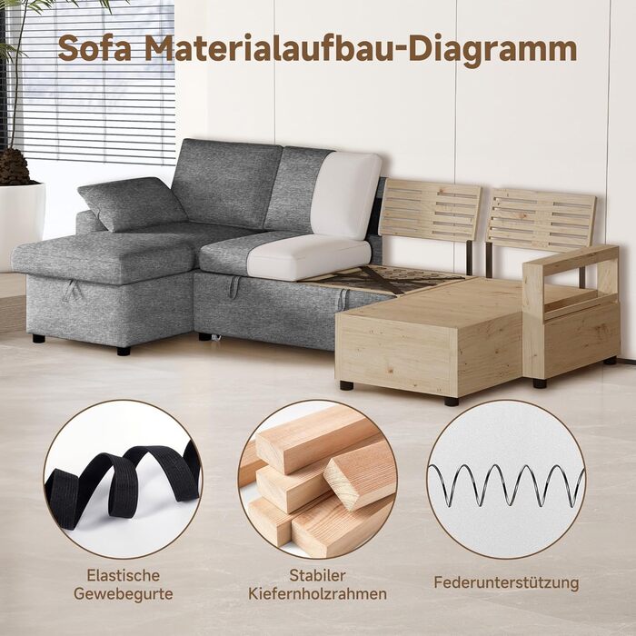 Подібний кутовий диван зі сном та місцем для зберігання речей, диван-ліжко 265 см, розкладний диван з шезлонга для вітальні, квартири, готелю, темно-сірий шеніл - темно-сірий матовий 265 см U-подібний