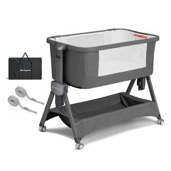 Дитяче ліжечко babyboat 3 в 1, портативне дитяче ліжечко з колесами, регульоване дорожнє ліжечко з матрацом та сумкою, сірого кольору, колиска для дітей 0-6 місяців, сірий-1