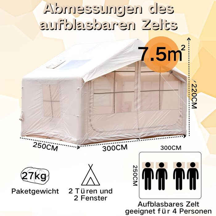 Надувний сімейний намет на 2, 4, 6, 8 осіб з підключенням до плити, зимовий, 4-сезонний, водонепроникний, з повітряним насосом, 4-6 осіб