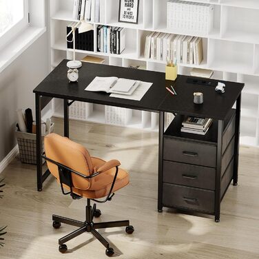 Письмовий стіл ODK з 3 шухлядами, тканина, 120x48x75,5 см, комп&39ютерний стіл з 2 розетками та USB-портами, двосторонній ПК-стіл, офісний стіл для домашнього офісу, чорний 120x48x75,5 см чорний