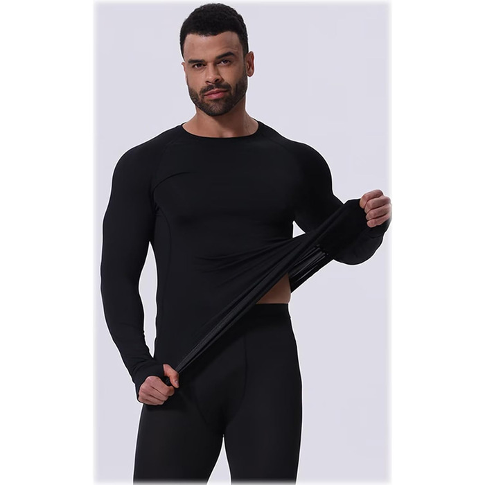 Чоловіча термобілизна, лижна білизна, тепла функціональна білизна, зимовий лижний термоверх і низ, комплект білизни з флісовою підкладкою, чорний, XXL